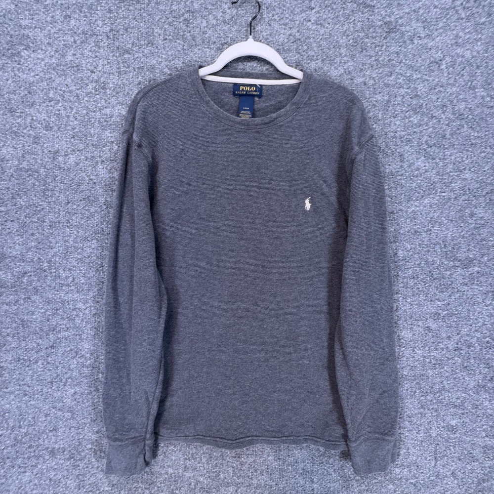 Polo Ralph Lauren Thermal Shirt Men Large Gray Waffle Knit Cotton Long Sleeve